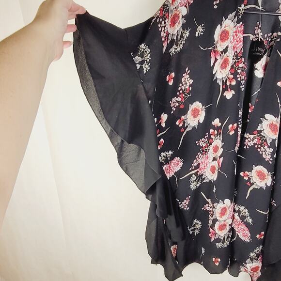 New Jack and Missy dark floral kimono one size open front ruffled whimsigoth - Picture 3 of 8